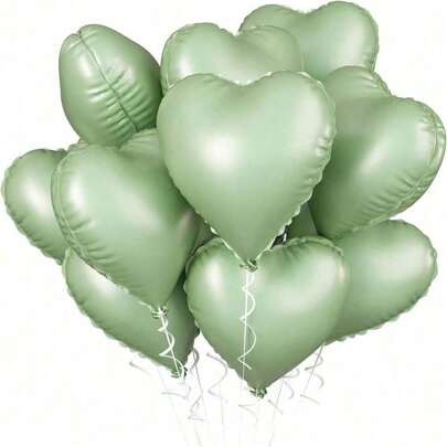 10 piezas de globos con forma de corazón de aluminio color verde, 1 globo con forma de corazón de color verde oliva grisáceo de 45,72 cm para helio, decoración de fiesta de cumpleaños, fiesta de la selva, San Valentín, boda, aniversario, Navidad