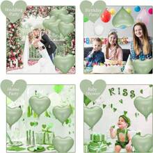 Grayish-Green Heart-Shaped Balloon, 10pcs Green Aluminum Foil Heart-Shaped Balloon, 45.72cm Olive Green Heart-Shaped Balloon For Helium Birthday Party Decoration, Jungle Birthday Party, Valentine's Day, Wedding, Anniversary Celebration, Christmas - Multicolor - View 7