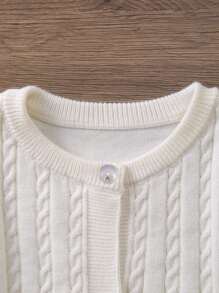 Newborn Ruffled Long Sleeve Knitted Romper - Baby Pink - View 2