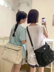 Large Capacity Unisex Tote Bag  College Style Middle School Student Schoolbag Casual Bag Crossbody Shoulder Bag Canvas Bag Slant Cross Bag,Women Bag With Dime Bag,School Bag,Large Capacity,Portable,For Teen Girls Women College Students,Perfect For Office,College,Elementary School,Middle School,High School,Work,Business,Commute,Shopping,Holiday - Multicolor - View 5