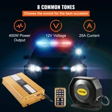 Police Siren PA System 400W 8 Sound Loud Car Warning Police Fire Emergency Alarm Fire Siren 2 Horn PA Speaker MIC System Vehicle Siren - 黑色 - 查看 9