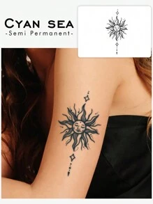 1Sheet Sun Print Tattoo Sticker Arm Tattoo Sticker Diy Body Art Decals Temporary Tattoo Sticker - Black - View 1
