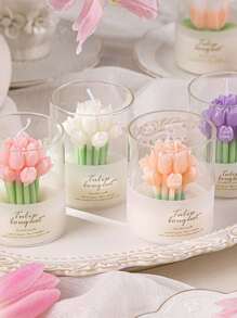 1pc Flower Scented Candle Gift Box, Tulip Shaped Decorative Candle For Atmosphere,Room Decor, - Multicolor - View 5