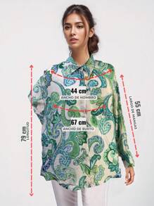 FINTI Blusa Unitalla para Mujer, Diseño etnico Floreado, Cuello en V y Calidad Premium - Verde - Ver 2