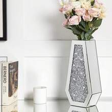 Crushed Diamond Mirrored Flower Vase Large Glass Vase Modern Crystal Decorative Mirror Vases Stunning Luxury Tall Floor Vase For Centerpieces Flowers Home Decor, Silver Black Gold, 14" H. Can't Hold Water. - Bạc - Xem 5