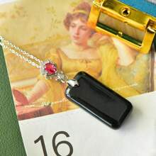 1pc Natural Black Gemstone Peace Necklace Set Pendant, Black Gemstone Gold Plated Inlay, Gold Jade Fashion Jewelry, Fashion Jewelry, Women's Necklace Jewelry, Gem Necklace, Holiday Gifts, Gifts For Her. - A - View 2