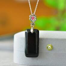 1pc Natural Black Gemstone Peace Necklace Set Pendant, Black Gemstone Gold Plated Inlay, Gold Jade Fashion Jewelry, Fashion Jewelry, Women's Necklace Jewelry, Gem Necklace, Holiday Gifts, Gifts For Her. - A - View 4