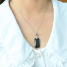 1pc Natural Black Gemstone Peace Necklace Set Pendant, Black Gemstone Gold Plated Inlay, Gold Jade Fashion Jewelry, Fashion Jewelry, Women's Necklace Jewelry, Gem Necklace, Holiday Gifts, Gifts For Her. - A - View 6