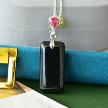 1pc Natural Black Gemstone Peace Necklace Set Pendant, Black Gemstone Gold Plated Inlay, Gold Jade Fashion Jewelry, Fashion Jewelry, Women's Necklace Jewelry, Gem Necklace, Holiday Gifts, Gifts For Her. - A - View 3