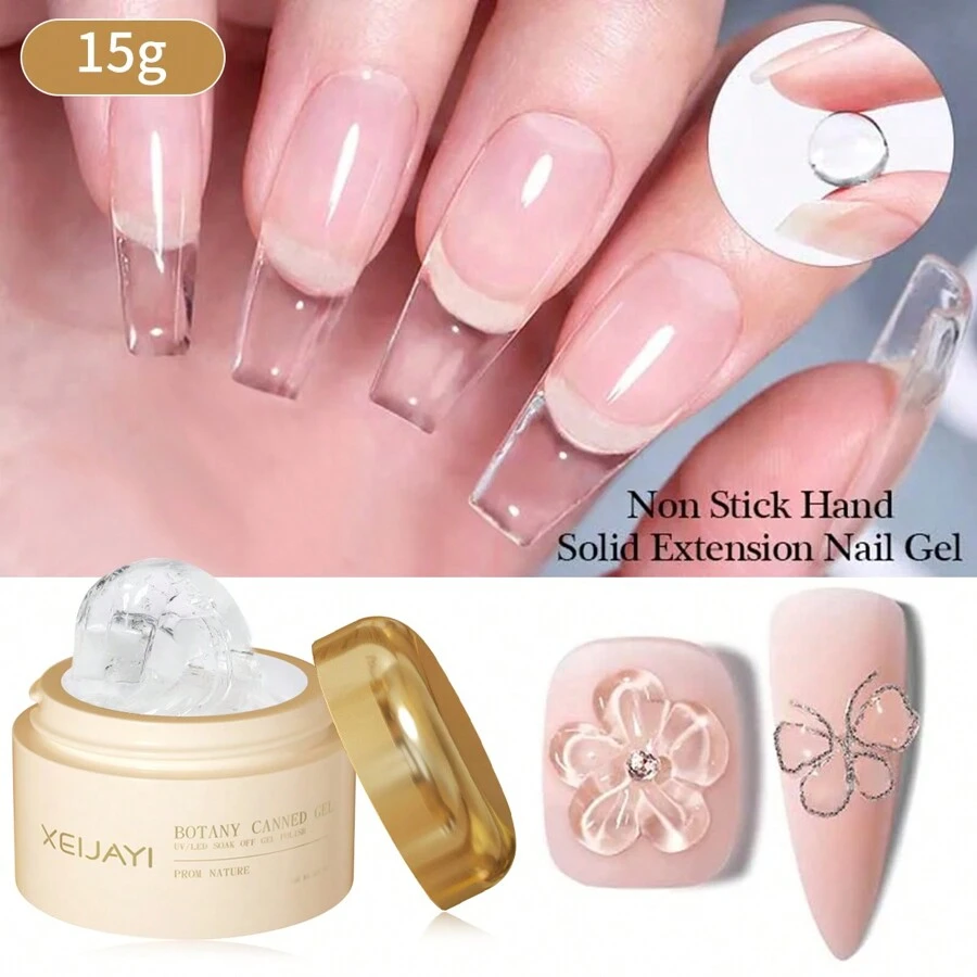 XEIJAYI 1pc 15g Clear Solid Builder Gel For Nails, Extension Hard Nail Gel, Non-Sticky Hand Nail Sculpture Gel, Acrylic Extend Nail Gel For Nail Art - Trong sáng - Xem 1