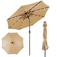 COSTWAY 10FT Patio Solar Umbrella LED Patio Market Steel Tilt W/Crank Outdoor - Beige - View 1