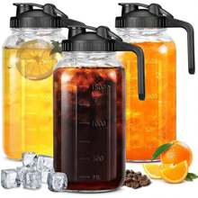 3/2 Pack 64 OZ Mason Jars With Lid, Glass Pitcher Double Leak Proof With Pour Spout Handle, 2 Quart Wide Mouth Breast Milk Pitcher For Fridge, Creamer Container For Coffee, Sun Tea, Juice - 彩色 - 查看 1