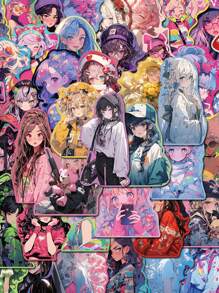 50张甜美女孩精美卡通可爱涂鸦贴纸创意DIY手册吉他笔记本电脑手机防水贴纸,贴纸,动漫贴纸,可爱贴纸 - 彩色 - 查看 2