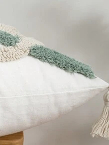 1pc/2pcs Geometric Line Pattern Plush Embroidered Decorative Pillow Cover, Cotton Twill Fabric, Nordic Style With Tassels, Suitable For Room, Living Room Sofa, Waist Cushion, Holiday, Birthday, Party, All Seasons, Without Filler, 30*50cm, 45*45cm