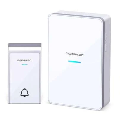 Aigostar Wireless Doorbell, IP44 Waterproof Cordless Door Chime Kit With 1 Receiver, 36 Chime, 3-Level Volume, 150m Range Battery Opperated, Doorbell For Apartment, Home, White&Silver