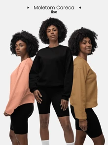 Women's Crew Neck Sweatshirt Cotton Flannel Basic Plain Unisex - 米色 - 查看 1