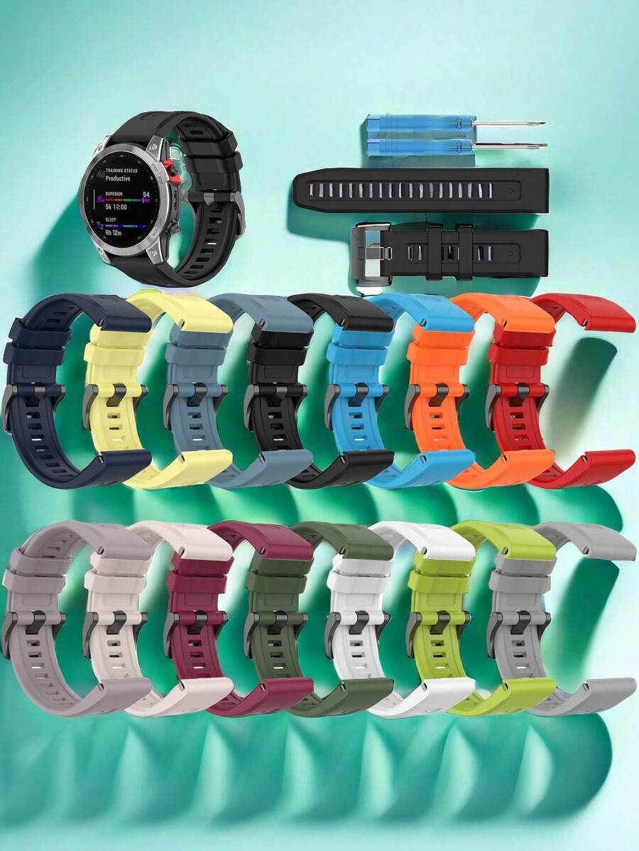 适用于 Garmin Fenix 7/7 Pro/7 Solar/7 Sapphire Solar/6 Gps/6 Pro Gps/6 Sapphire Gps/5/5 Plus、Garmin Forerunner 965/955/945/935 和 Garmin Epix Pro 47Mm 的硅胶快拆腕带。表带接口尺寸为 22Mm，无需工具即可拆卸。 - 複色 - 查看 1