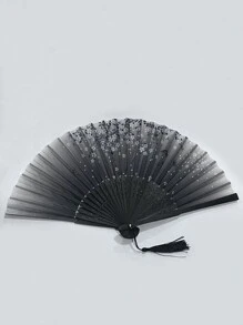 1 chiếc quạt cầm tay in hình hoa và bướm ngẫu nhiên, quạt trang trí phong cách Trung Hoa dùng để trang trí nhà cửa đẹp nhất - màu đen - Xem 2