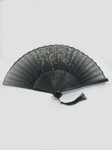 1 chiếc quạt cầm tay in hình hoa và bướm ngẫu nhiên, quạt trang trí phong cách Trung Hoa dùng để trang trí nhà cửa đẹp nhất - màu đen - Xem 3