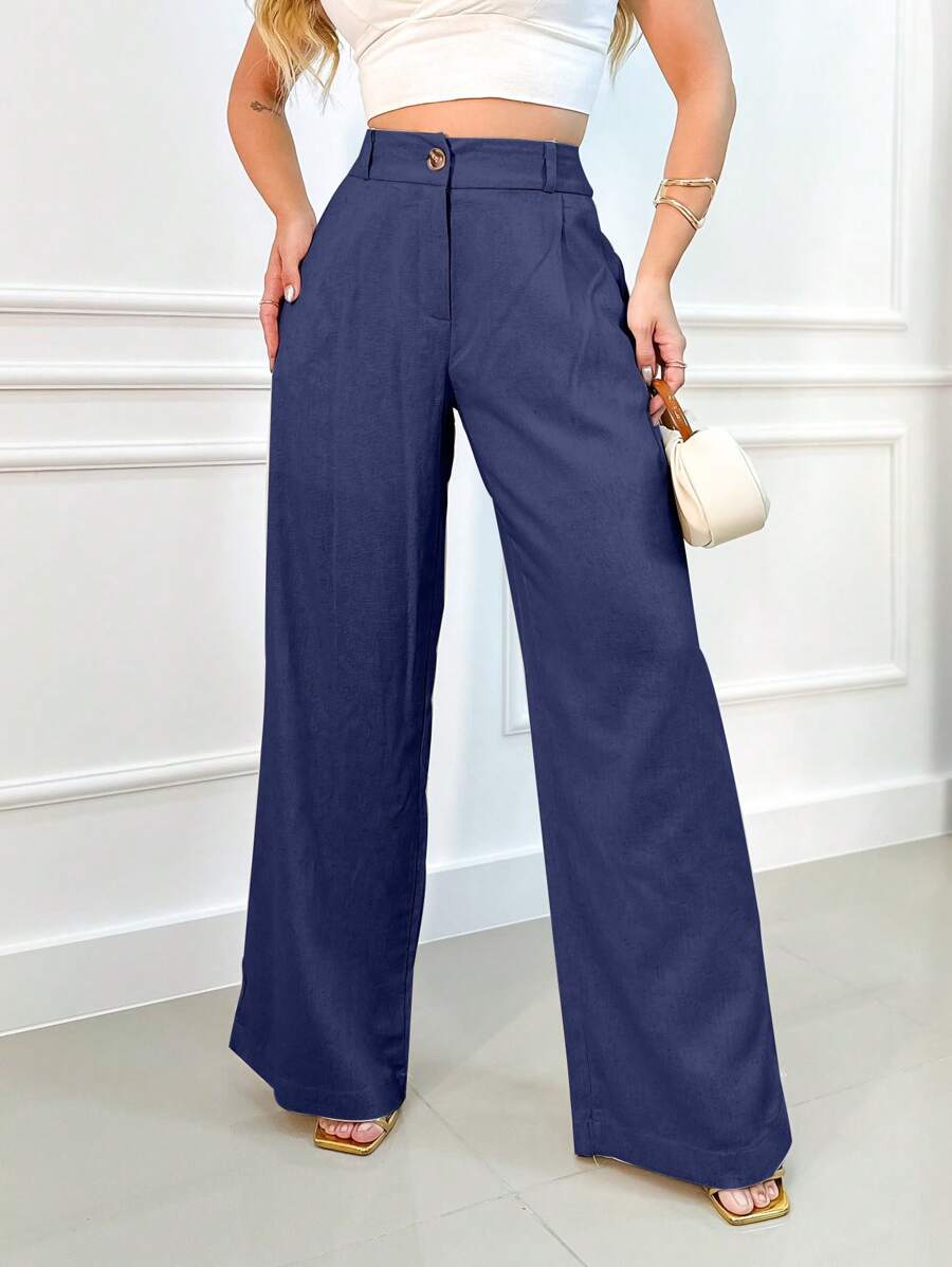 EMILI LONG WHITE LINEN PANTS CHRISTMAS NEW YEAR - Blue - View 1