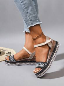 Damskie tenisówki wsuwane z okrągłym noskiem i pętelką, gruba platforma espadryle na koturnie wygodne sandały