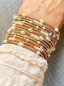 Pulsera de perlas de arroz de imitación, set de 3/6 piezas, pulsera apilada