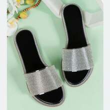 Giày lười nữ trang sức lấp lánh lấp lánh Sandals lấp lánh giày bệt sang trọng Valentine - màu đen - Xem 5