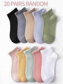 3/6/10/20/30 Đôi Tất ngắn mềm mại, thoải mái màu Macaron tối giản đa năng dành cho nữ, thích hợp cho học sinh và người lớn Mặc hàng ngày (Có nhiều cách kết hợp) - Nhiều màu - Xem 9
