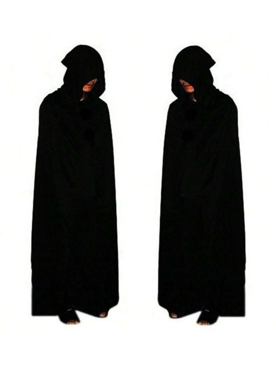 Halloween Costume Adult Wizard Cloak Robe Sorcerer Vampire Black Cape Shawl Halloween Decoration - 120cm - View 1