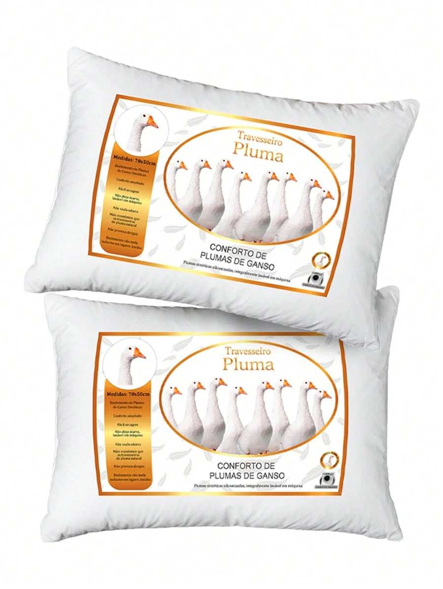 Kit 2 Goose Feather Pillow For Bed Comfortable Soft Cozy Does Not Wrinkle Soft - White - View 1