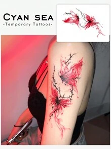 1pc Durable Realistic Temporary Tattoo, Scarlet Phoenix Design - Multicolor - View 1