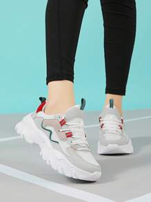 Ju Yue Chuang Jian Zapatillas de running transpirables de malla para mujer, zapatos deportivos casuales y cómodos para primavera, verano y otoño - rojo verde - Ver 1