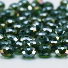 4mm, 6mm, 8mm Cuentas de cristal facetadas planas de color verde oscuro AB, cuentas de vidrio en forma de rueda para joyería, pulsera, collar y manualidades