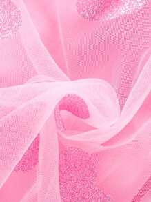 Vestido de manga larga con cuello redondo acanalado, volantes y superposición de malla con corazón, color rosa, adecuado para fiesta de cumpleaños de niñas - Rosa - Ver 9