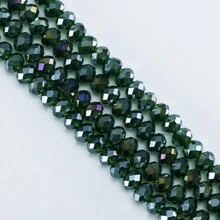 4mm, 6mm, 8mm Cuentas de cristal facetadas planas de color verde oscuro AB, cuentas de vidrio en forma de rueda para joyería, pulsera, collar y manualidades