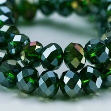 4mm, 6mm, 8mm Cuentas de cristal facetadas planas de color verde oscuro AB, cuentas de vidrio en forma de rueda para joyería, pulsera, collar y manualidades