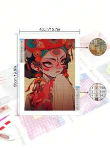 Bộ tranh khảm kim cương 5D DIY - Người phụ nữ nghệ thuật thanh lịch, Đồ thêu kim cương thủ công Trang trí tường nhà - Gỗ đỏ - Xem 3