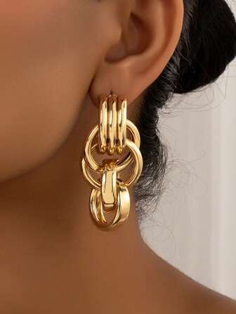 1 Pair Fashionable, Stylish And Minimalist Geometric Circle Earrings, Suitable For Daily Wear