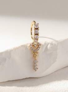 1 件奢华铜方晶锆石镶嵌金色长心形鼻环，适合女士作为情人节、圣诞节、万圣节、生日礼物或日常佩戴情人