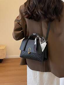 Minimalist Chic Square Handbag With Detachable Scarf For Women, Shoulder & Crossbody Bag (Scarf Not Included)