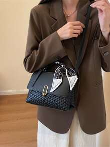 Minimalist Chic Square Handbag With Detachable Scarf For Women, Shoulder & Crossbody Bag (Scarf Not Included)