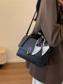 Minimalist Chic Square Handbag With Detachable Scarf For Women, Shoulder & Crossbody Bag (Scarf Not Included)