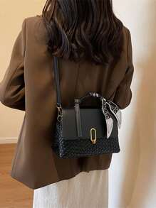 Minimalist Chic Square Handbag With Detachable Scarf For Women, Shoulder & Crossbody Bag (Scarf Not Included)