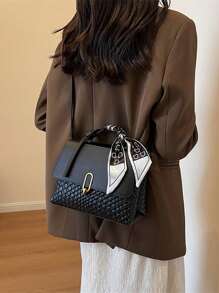 Minimalist Chic Square Handbag With Detachable Scarf For Women, Shoulder & Crossbody Bag (Scarf Not Included)