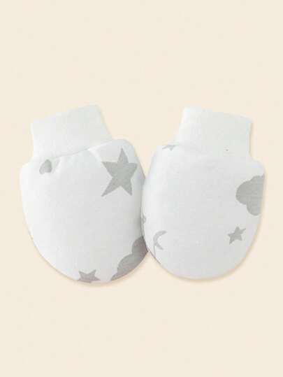 6 Pairs Newborn Baby Cute Star & Elephant Print Scratch Mittens, Soft & Comfortable Full Finger Gloves For Baby Boys, Great Gift