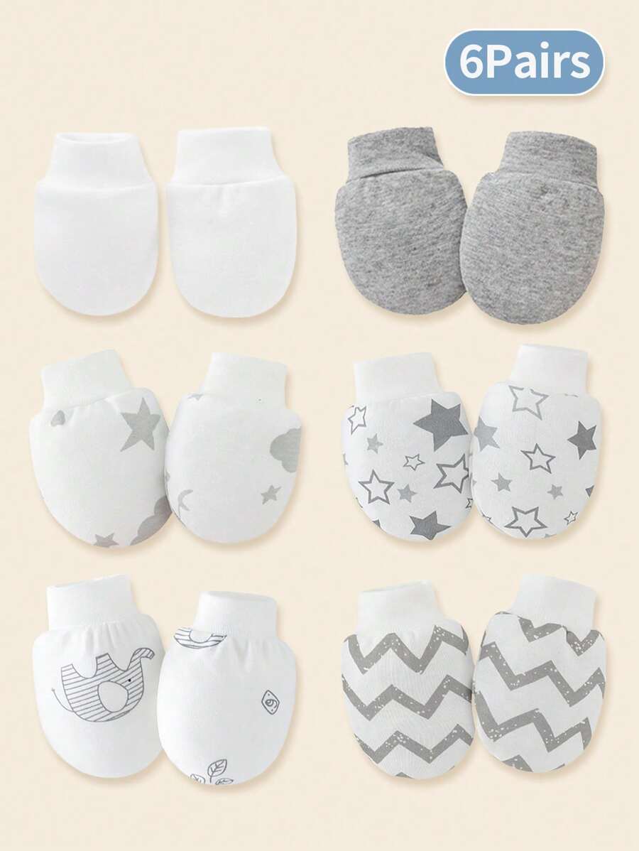 6 par noworodkowych, ślicznych, dziecięcych rękawiczek z nadrukiem gwiazdek i słoni, miękkich i wygodnych, pełnych rękawiczek dla chłopców, świetny prezent