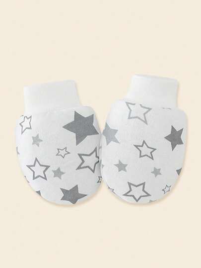 6 Pairs Newborn Baby Cute Star & Elephant Print Scratch Mittens, Soft & Comfortable Full Finger Gloves For Baby Boys, Great Gift