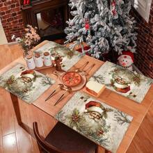 1/4/6 件圣诞主题桌旗，复古圣诞老人和雪人设计，圣诞节假期家居和餐桌装饰，餐具垫，家居装饰，圣诞装饰，派对用品 - 多圖案 - 查看 7