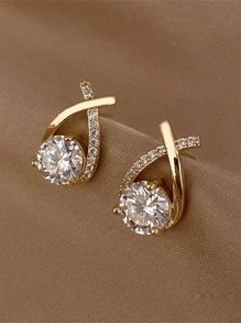 1pair Luxury & Elegant Twist Waterdrop Cubic Zirconia Stud Earrings For Decoration