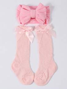 1 st Baby Bowknot pannband + 1 par småbarn Andas Mesh mid-kalv strumpor, babytillbehör Love Valentine - Multifärgad - Visa 7